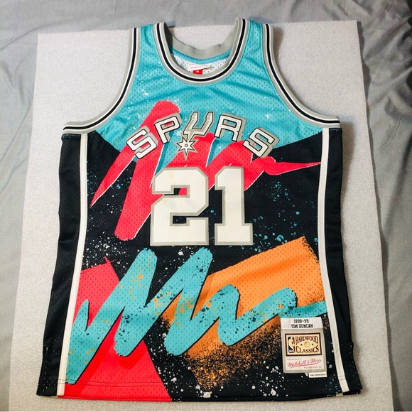 Mens Mitchell & Ness NBA HYPER HOOPS SWINGMAN JERSEY - SPURS 1998 TIM DUNCAN - Picture 1 of 8